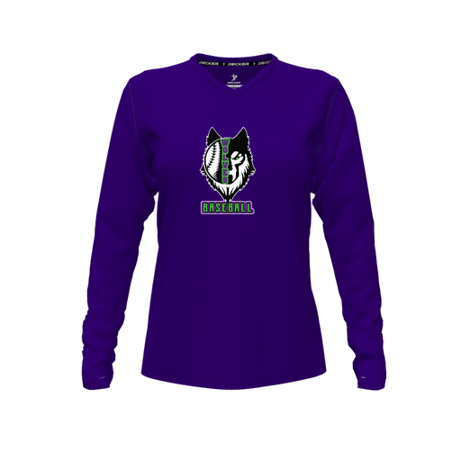[CUS-DFW-TEES-CMF-VNK-LSL-PUR-FYXS-LOGO1] Decker Comfort T-Shirt (Female Youth XS, Purple, V Neck, Logo 1, Long Sleeve)