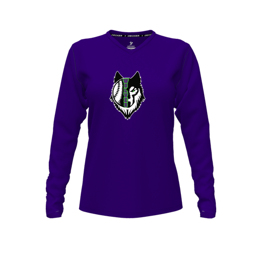 [CUS-DFW-TEES-CMF-VNK-LSL-PUR-FYXS-LOGO2] Decker Comfort T-Shirt (Female Youth XS, Purple, V Neck, Logo 2, Long Sleeve)